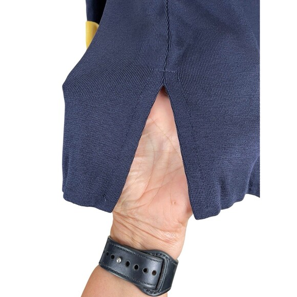 Exclusively Misook Top Womens S Navy Yellow Knit 3/4 Slv Tunic V Neck Sweater - Picture 4 of 10